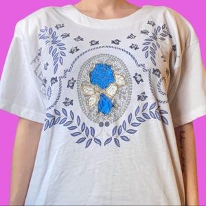 Vintage Blue Rose Filigree Tee